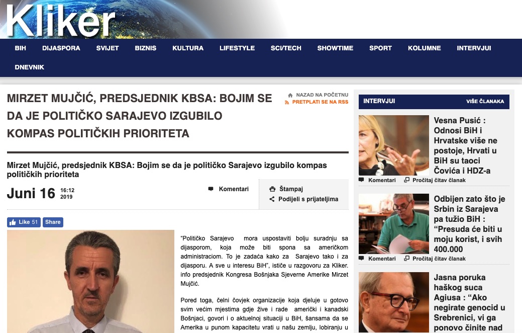 Predsjednik KBSA - intervju -Sarajevo izgubilo kompas političkih prioriteta